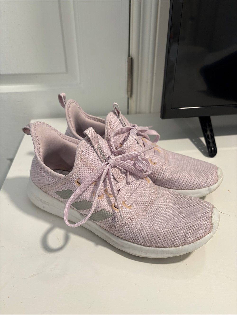 adidas Women's Light Pink Knit Lace-Up Cloud Foam Athletic Sneakers